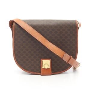 Celine Macadam Shoulder Bag Canvas Leather Brown